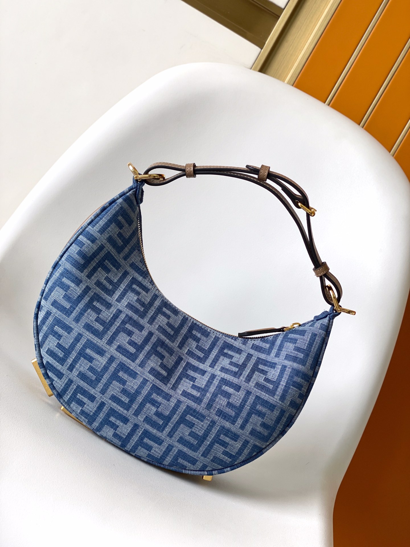 Fendi Small Fendigraphy FF Chenille Hobo Shoulder Bag Blue